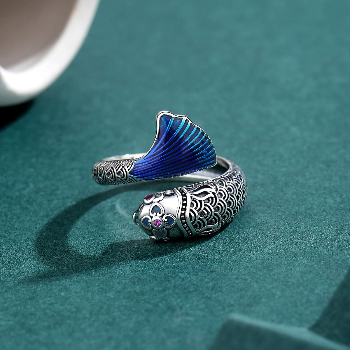 Abundant Blessings-Fish Enamel 925 Sterling Silver Ring