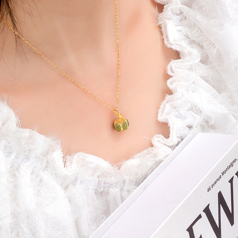 Fu Melon Nephrite Jade Necklace & Earrings-Good Wishes to Share