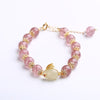 White Jade Rabbit Strawberry Quartz Bead Bracelet-Luck and Prosperity