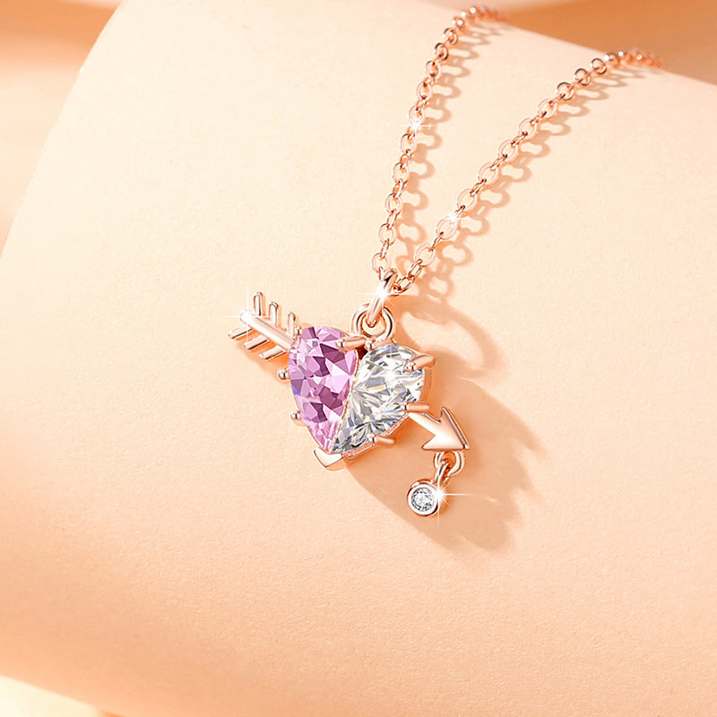 Love Struck-Pink Heart and Cupid’s Arrow Necklace