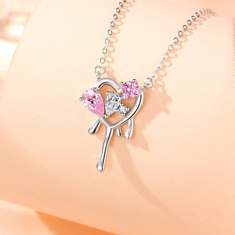 Pink Heart Sterling Silver Necklace-Made for Each Other