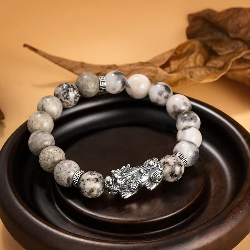 Silver Dragon White Turquoise Bracelet-Attract Luck