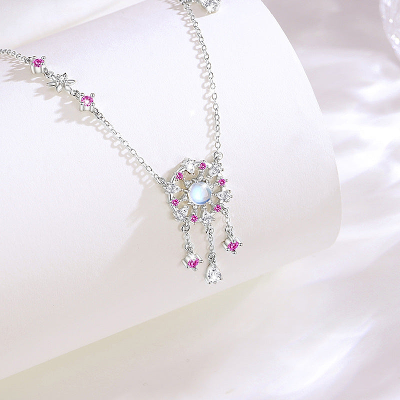 Pink Dreamcatcher Sterling Silver Necklace-Sweet Dreams and Fortune
