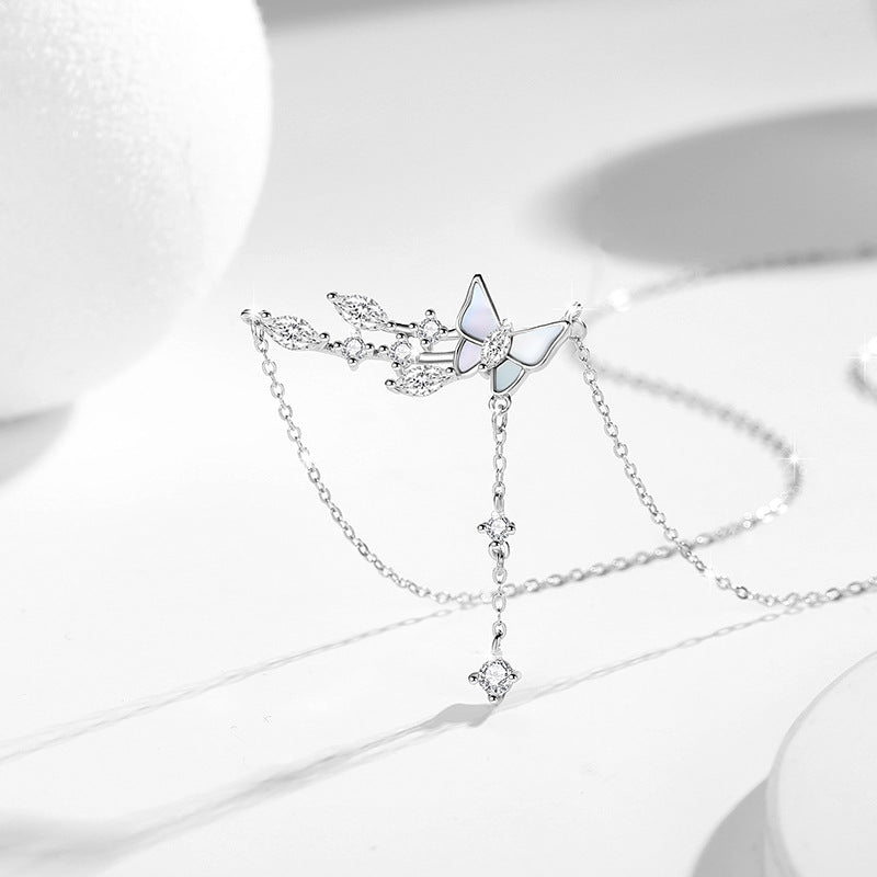 Butterfly Mother of Pearl Sterling Silver Necklace-Free to Dream
