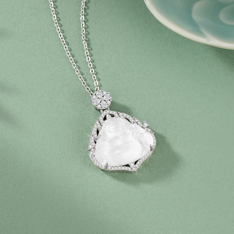Laughing Buddha White Jade Necklace-Peace & Happiness