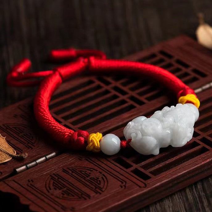 Pixiu Jade Beads Red String Bracelet-Proection and Wealth