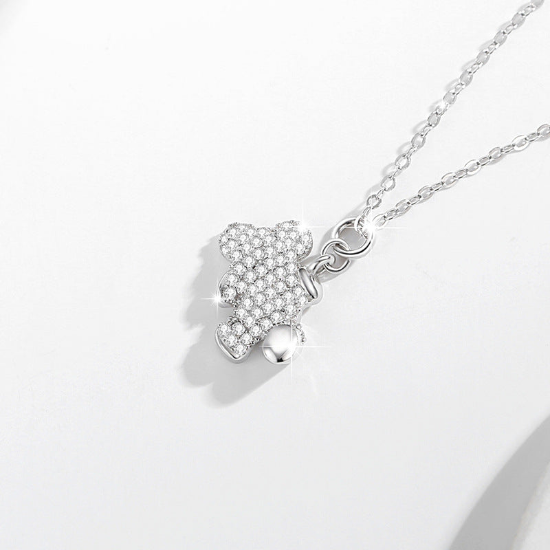 A Little Hug-Bear Cubic Zirconia Sterling Silver Necklace