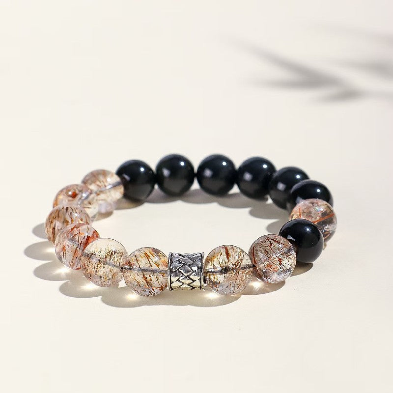 Black Super Seven Quartz Obsidian Bracelet -Deep Healing