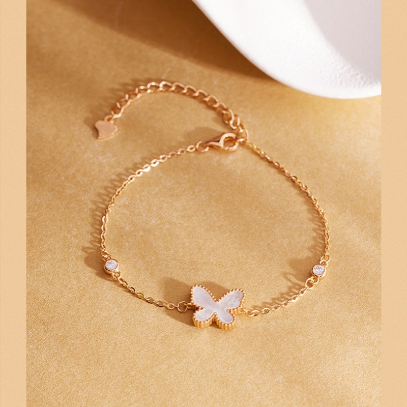 Mother-of-Pearl Butterfly S925 Silver Bracelet-Lightness in Motion