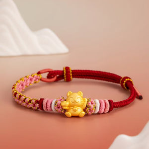 Wealth Cat Gold Ingot Red String Bracelet-Maneki neko