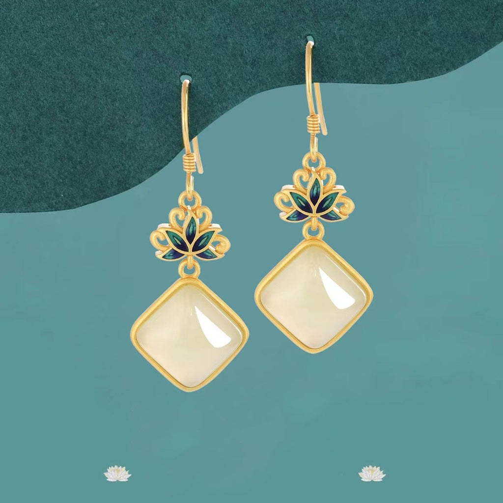 Lotus White Jade Earrings-Purity and Perfection