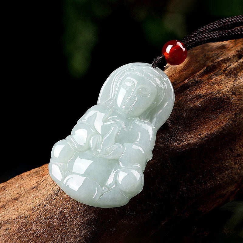 Harmony Protection Guan Yin & Laughing Buddha Jade Pendant Set