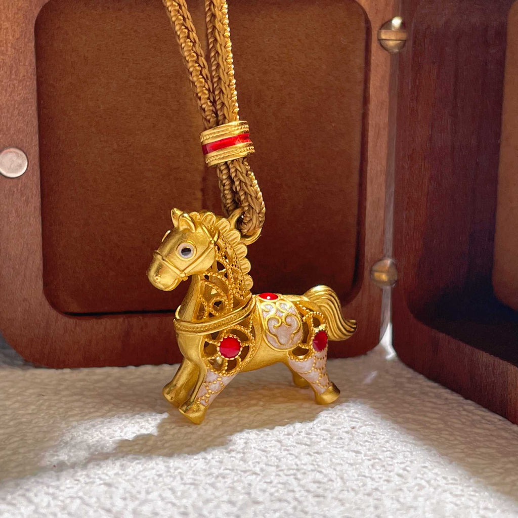 Openwork Enamel Horse Cord Necklace-A Spirited Step