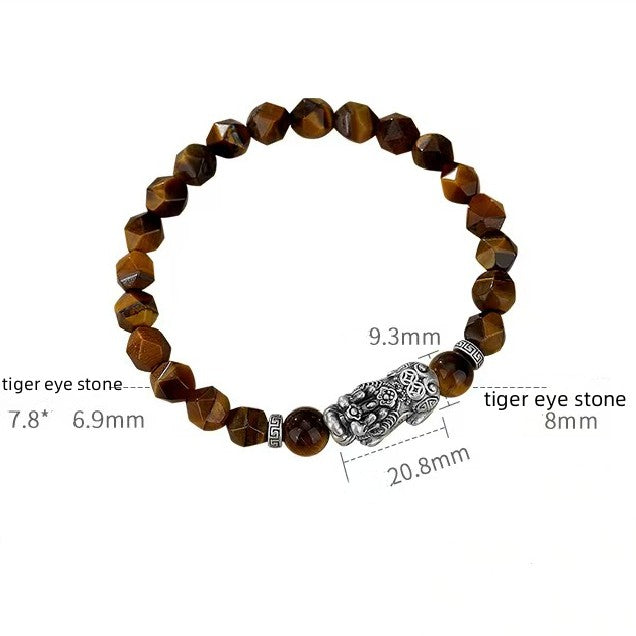 Tiger Eye Stone Silver Pixiu Bracelet -Attract Wealth