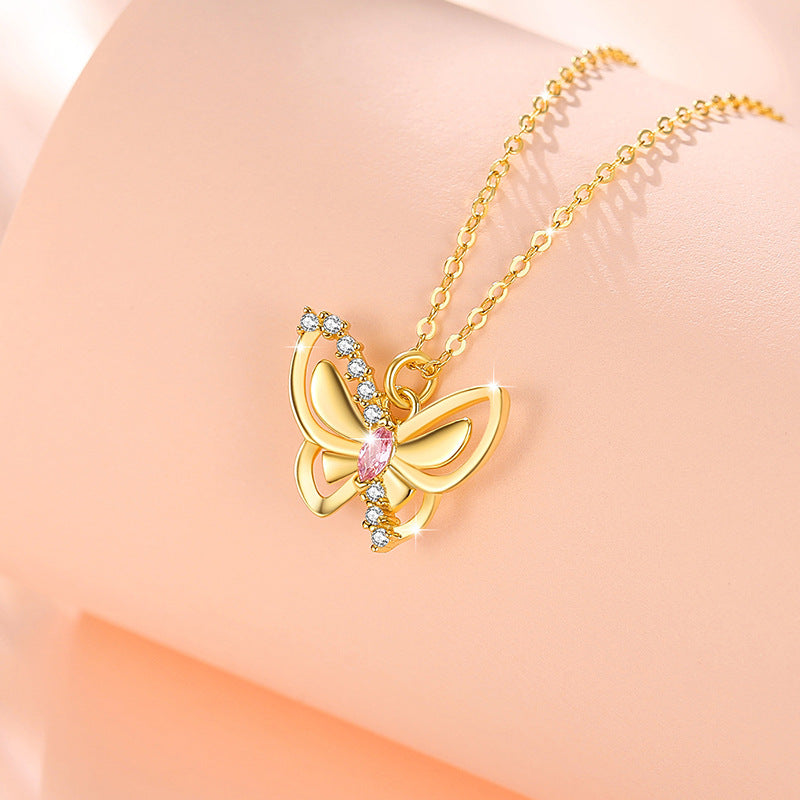 Butterfly Pink Cubic Zirconia Necklace-A Heart in Love