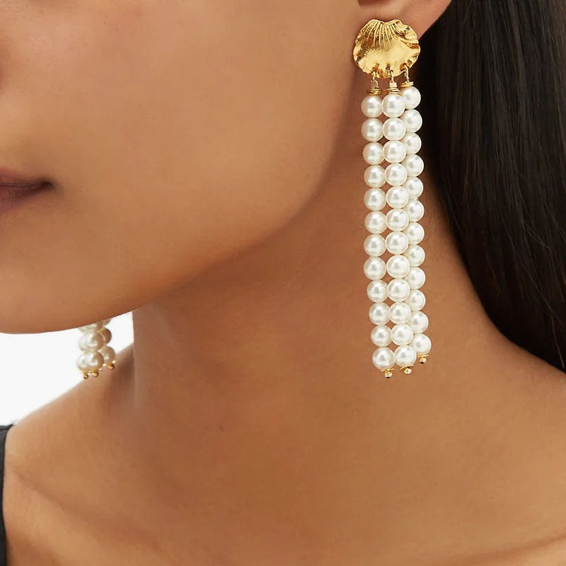 Natural Pearl Plum Flower Earrings