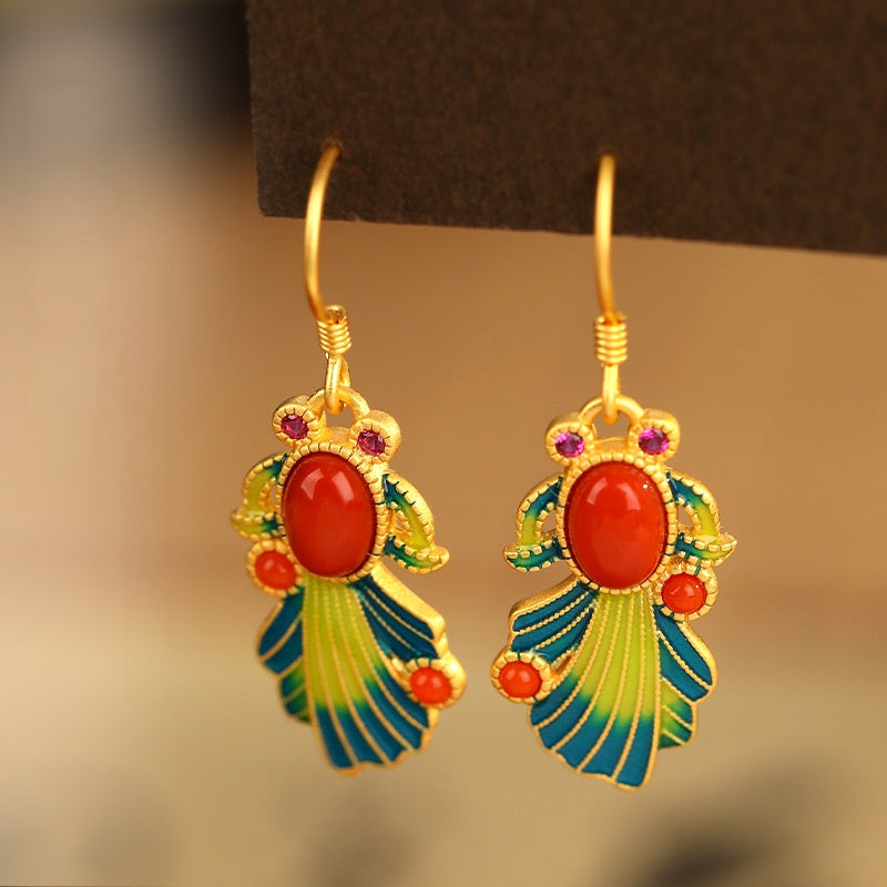Koi Fish Red Agate Enamel Earrings-A Prosperous Path