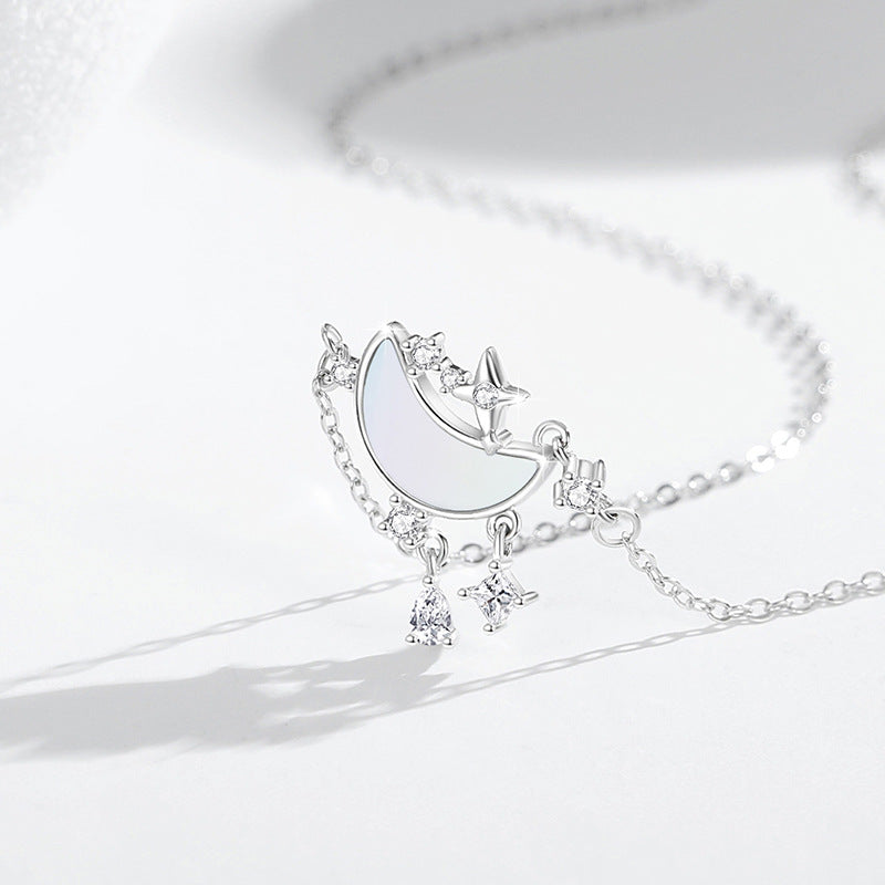 Moon & Stars Mother of Pearl Necklace-Love as Lasting as the Stars