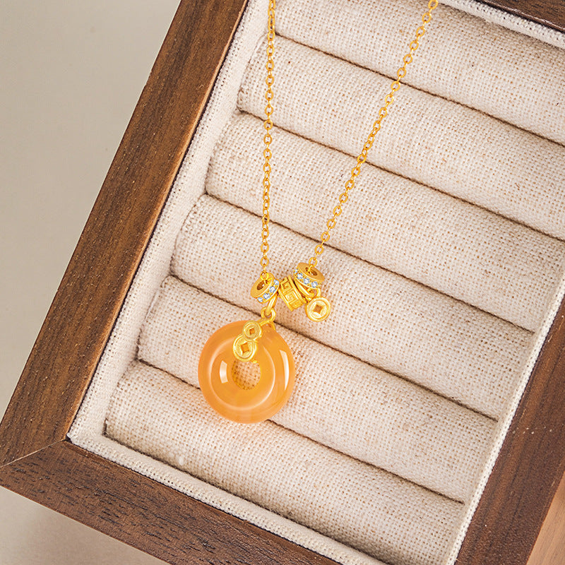 Gourd and Coin Red Agate Necklace-Blessings and Prosperity