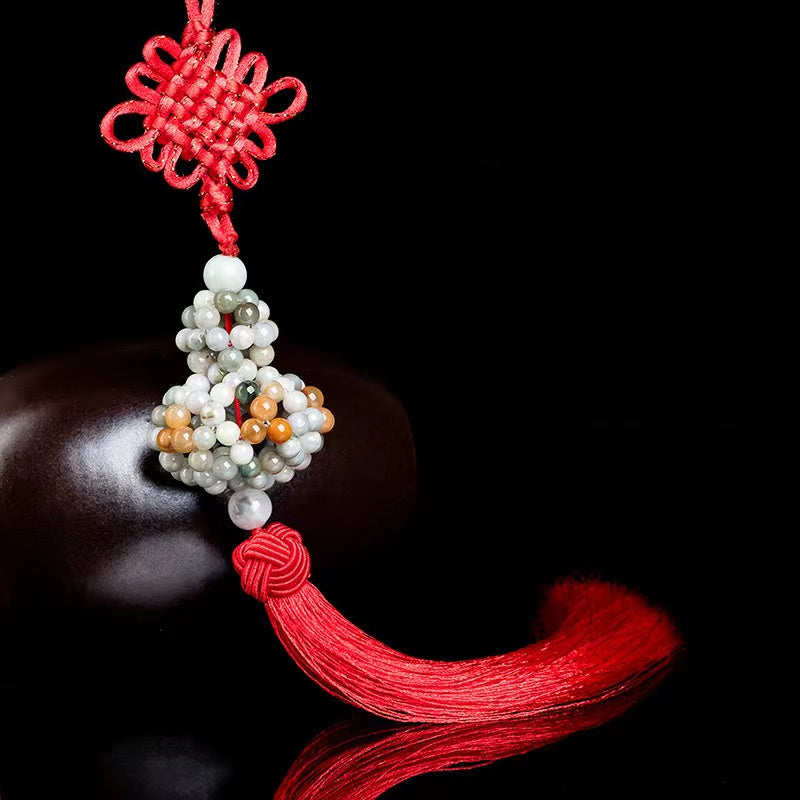 Natural Multicolor Jadeite Calabash Car Hanging - Protection & Prosperity Amulet