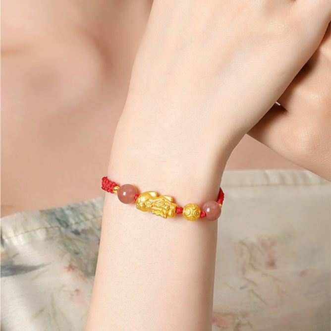 Wealth and Protection-Pixiu Sunstone and Obsidian Couple Bracelet