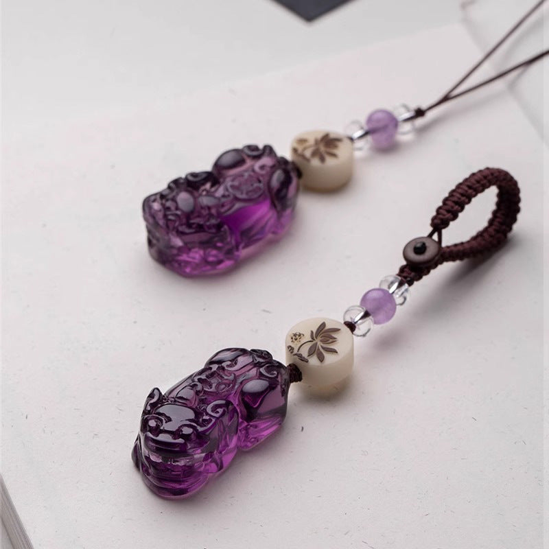 Protective Blessing Amethyst Pixiu Keychain & Phone Charm