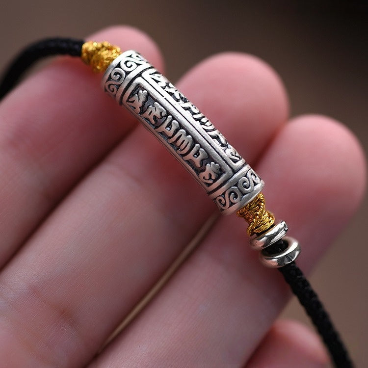 Tibetan Six True Words Mantra 999 Silver Necklace - Vintage Engraved Spiritual Amulet