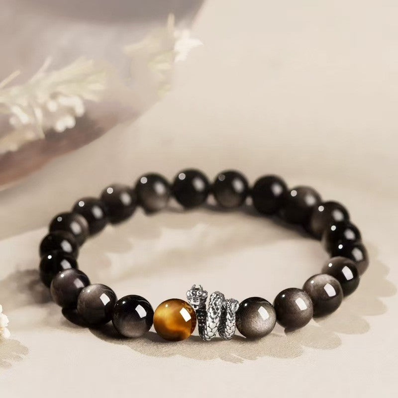 Power Dragon Black Obsidian Men Bracelet-Attract Luck