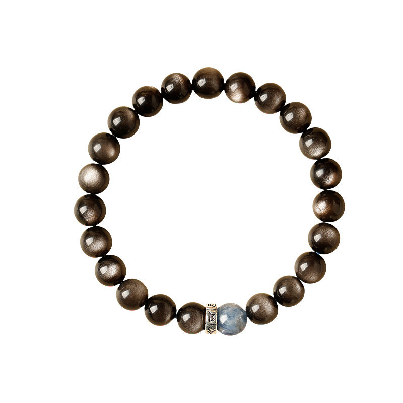 Centered Focus-Silver Obsidian Six-Character Mantra Bracelet