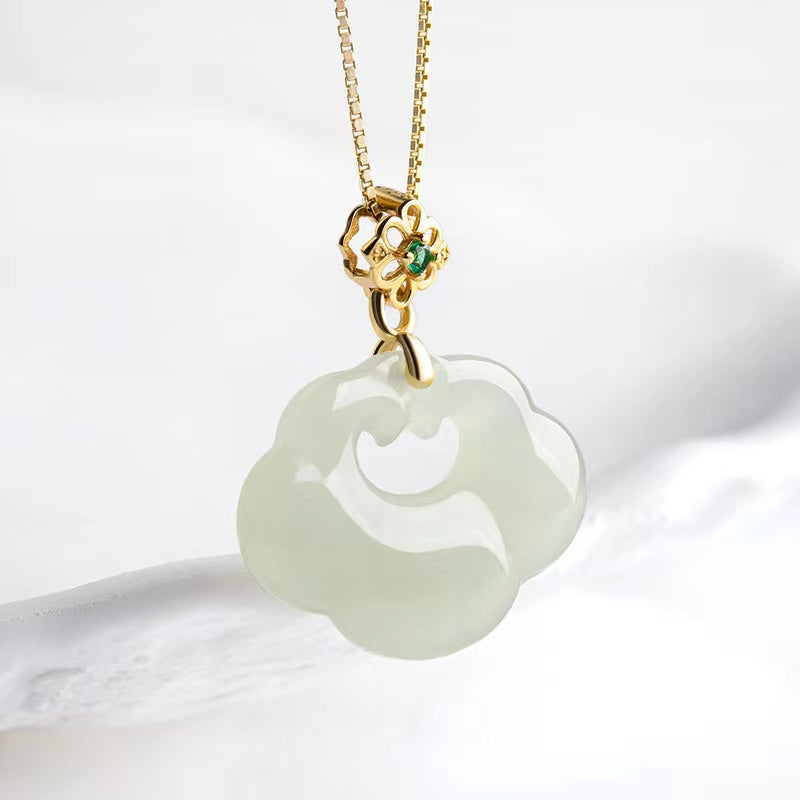 Ruyi Protection Pendant-Nature White Jade Stone