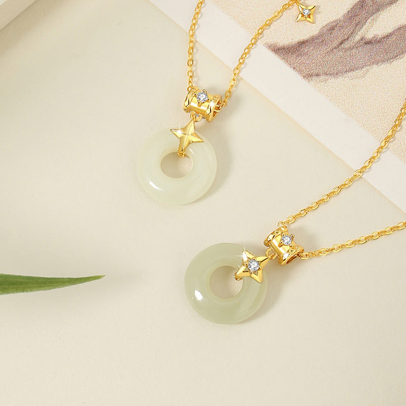 By Your Side-Star Nephrite Jade Peace Disc Necklace