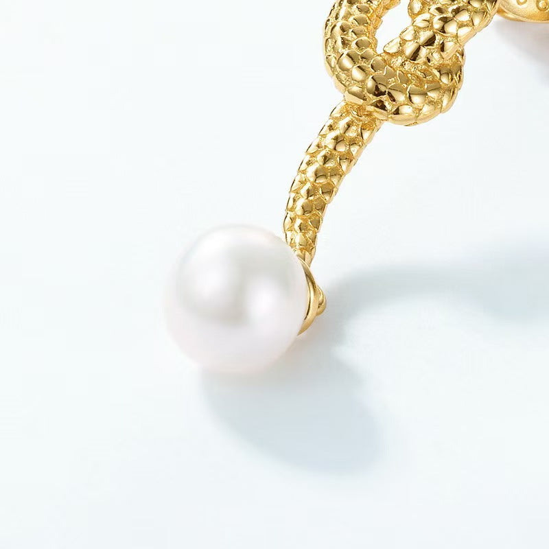 Gold Snake Pearl Bead Stud Earring-Transformation and Renewal