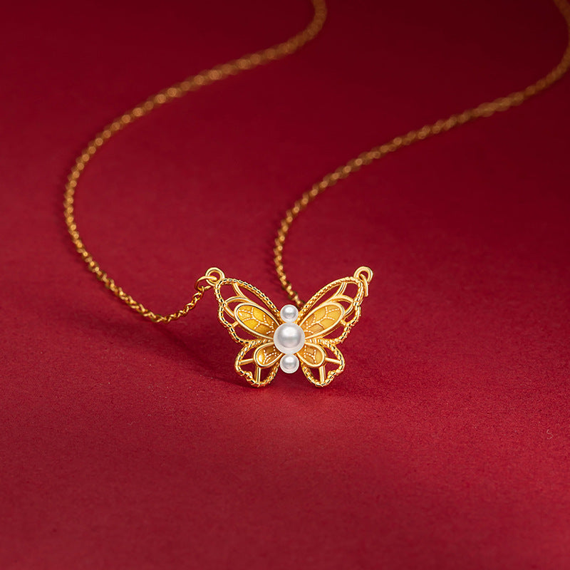Butterfly Pearl Necklace-Dreams in Flight