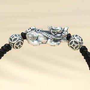 Silver Pixiu Vintage Coin Bead Bracelet-Attract Luck