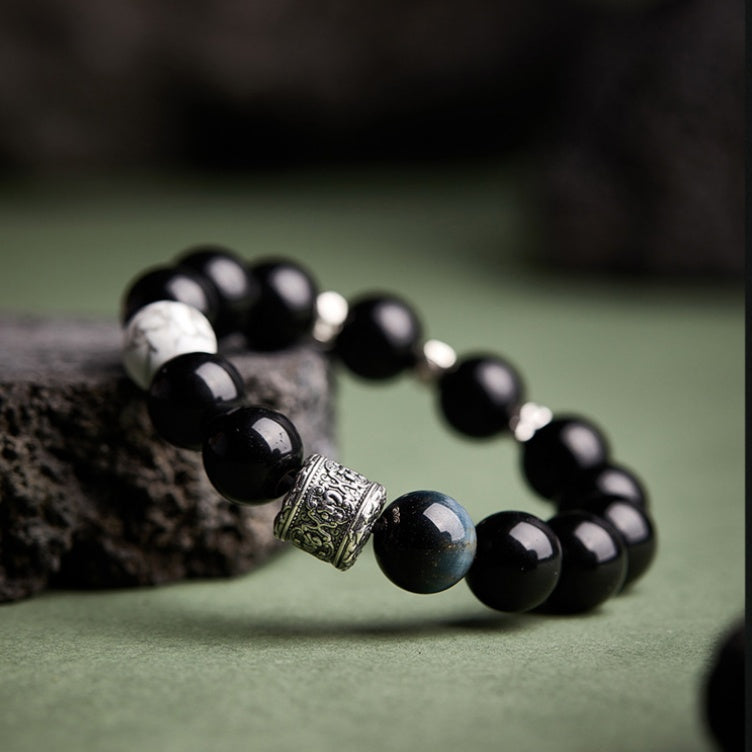Six-Syllable Mantra Obsidian Turquoise Bracelet-Guarded Serenity
