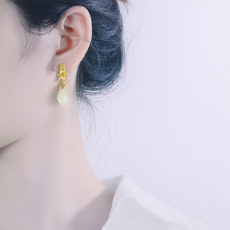 Purity in Bloom-Lotus Nephrite Jade Drop Earrings