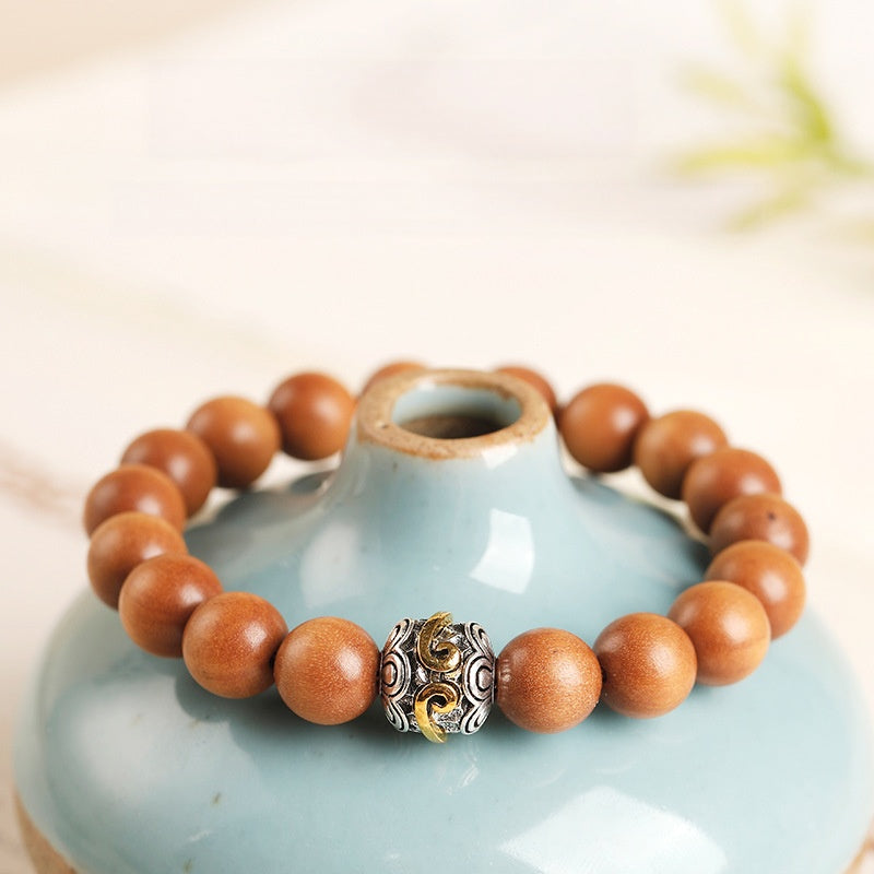 Silver-Plated Auspicious Cloud & Six True Words Sandalwood Bracelet-Grounded Intention