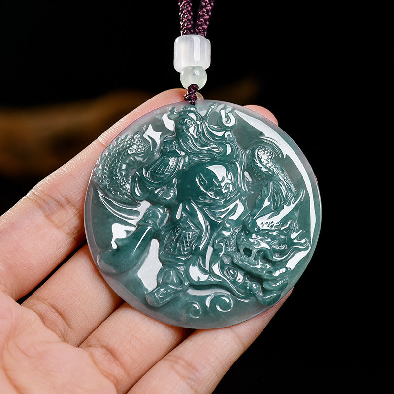 Guan Gong Dragon Jade Pendant-Amulet for Career Elevation, Prosperity & Protection