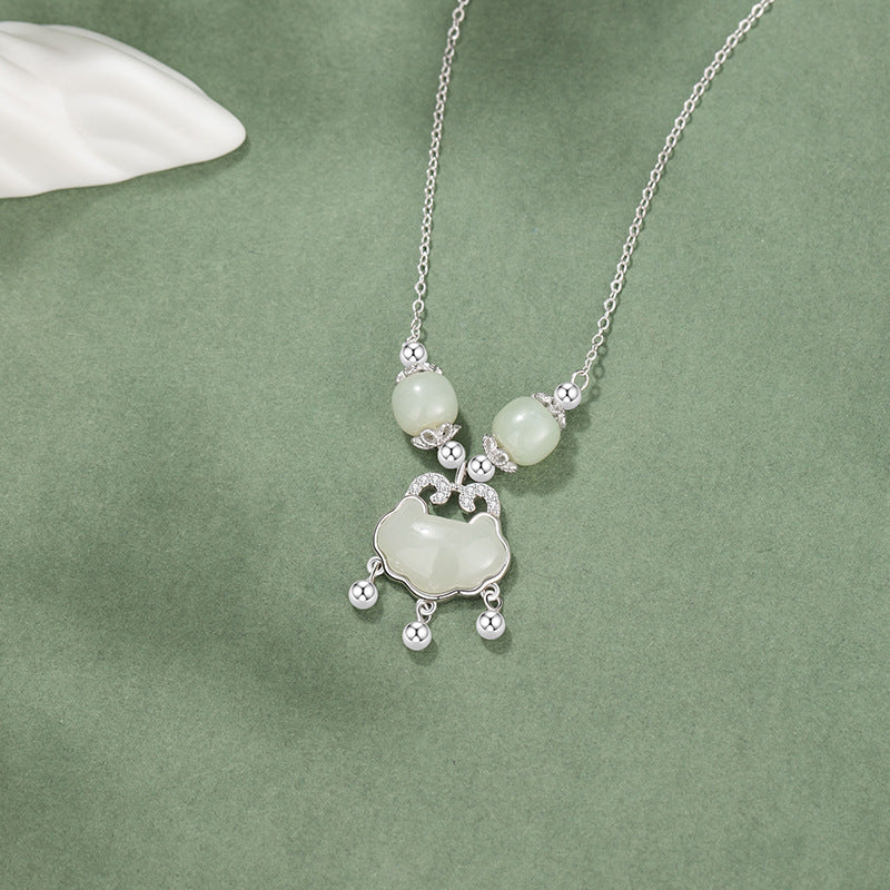 Wishes for Peace-Ruyi Lock Nephrite Jade Necklace