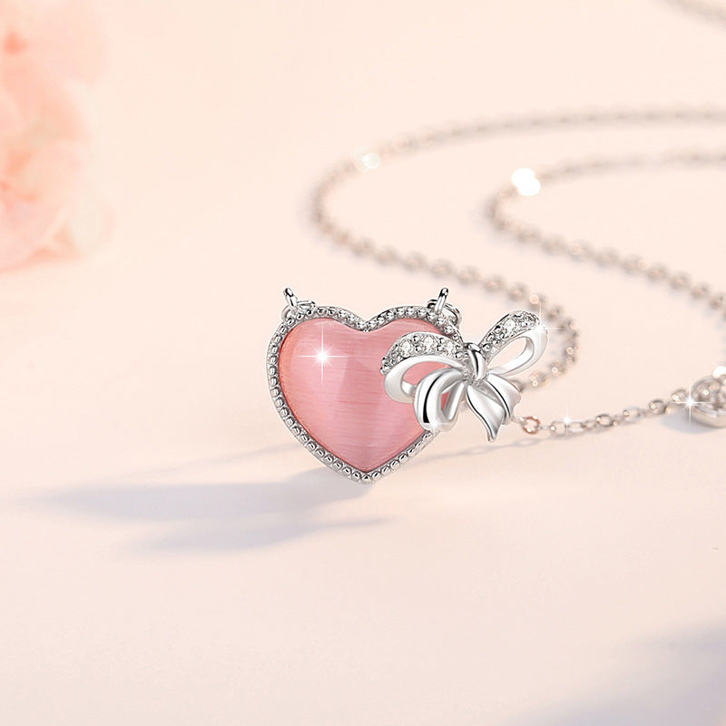 Heart and Bow Sterling Silver Necklace-You Make Me Flutter