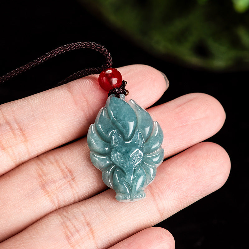 Blessing Longevity Nine-Tailed Fox Jade Pendant Necklace