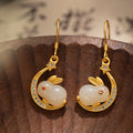 A Little Wonder-Moon Rabbit Nephrite Jade Earrings
