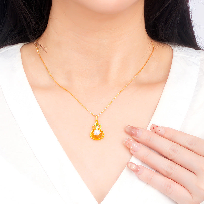 Blessings Close to Heart-Gourd Pearl and Green Jade Necklace