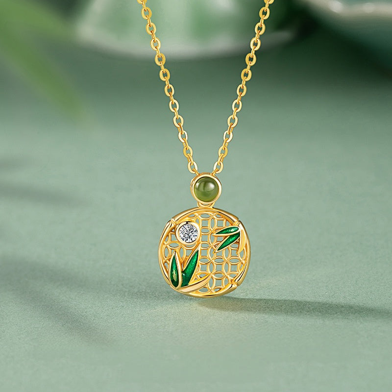 Bamboo Nephrite Jade Necklace-Blessings in Bloom