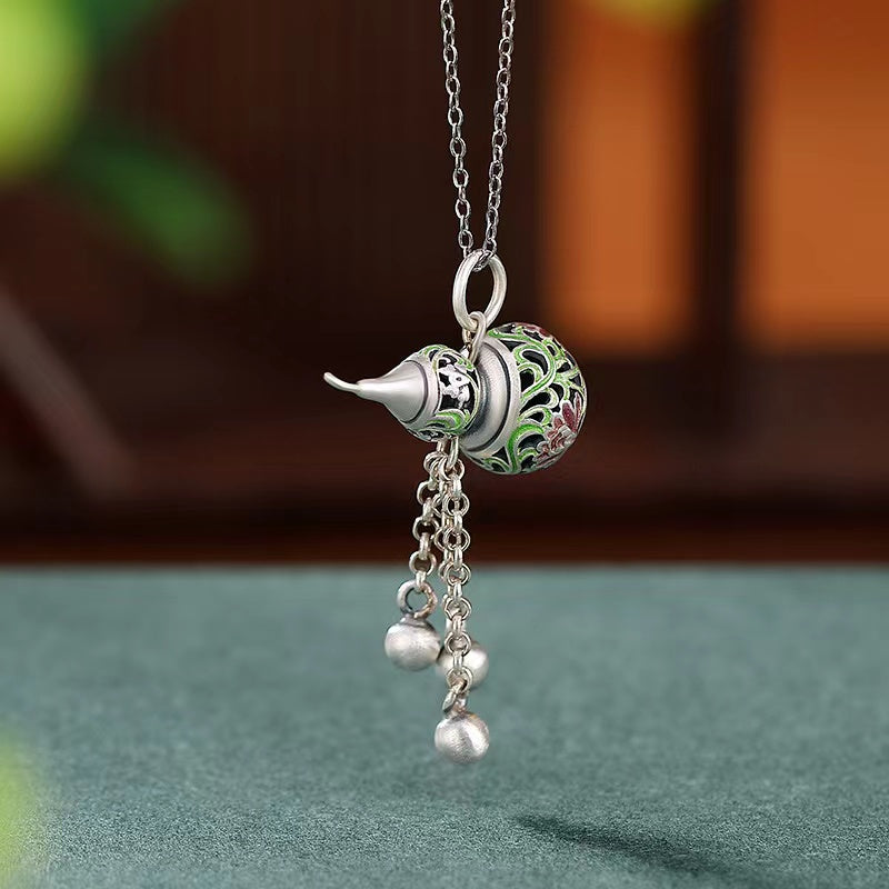 Hollow Calabash Bells Silver Necklace-Good Fortune and Prosperity