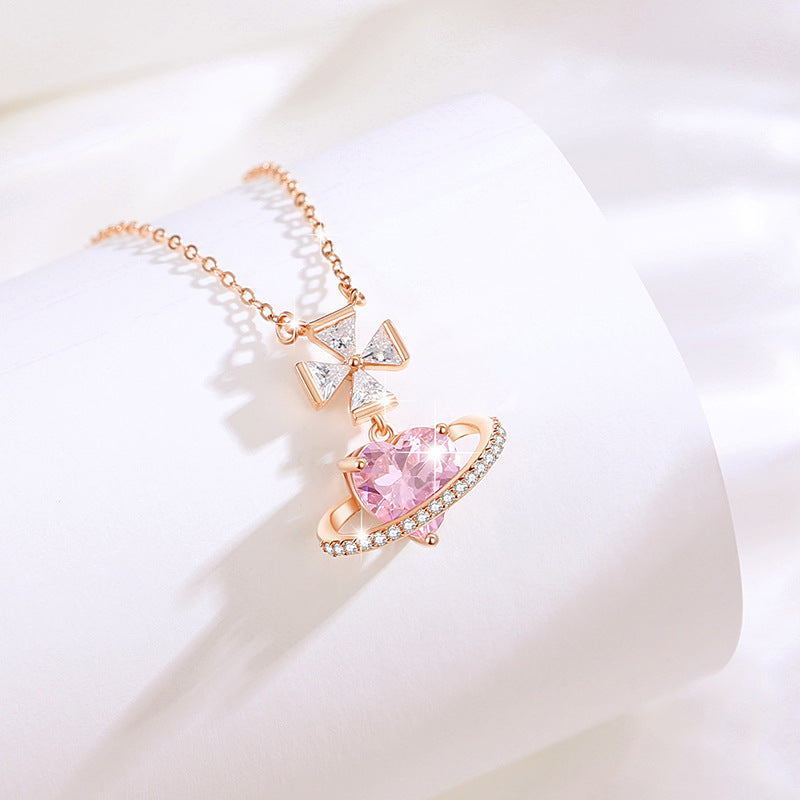 Pink Heart Saturn Necklace-A World of Love