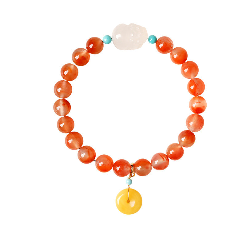 Prosperity in Motion-White Agate Pixiu Beaded Bracelet