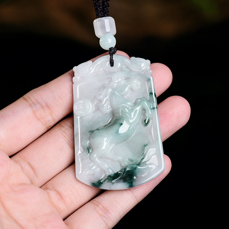 Natural Grade A Jade Horse Pendant – “Success Comes Quickly” Amulet with Fine Grain Texture