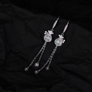 Ice Jade Money Bag Silver Drop Earrrings-Luck Prosperity