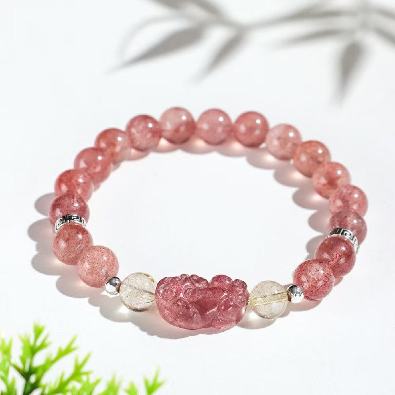 Strawberry Quartz Pixiu Wealth Bracelet -Attract Luck